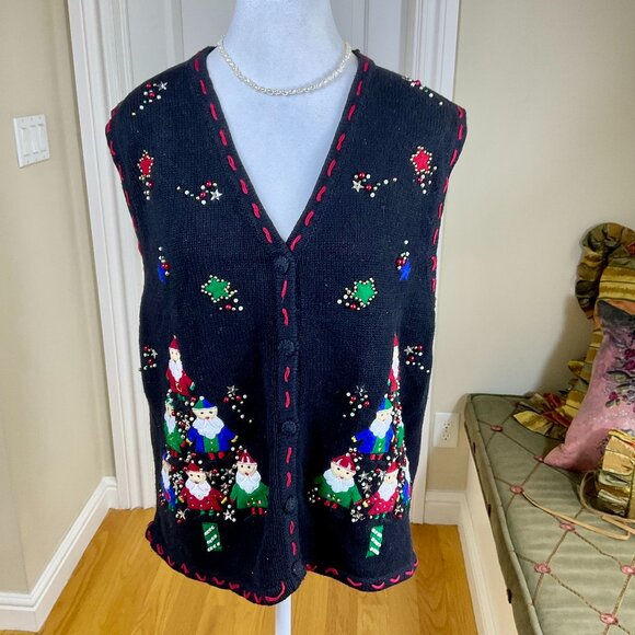 Bobbie Brooks Sweaters - Bobbie Brooks Vest Sweater Christmas Vintage Black Multi (L)